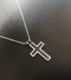 Praisent 2 delt Kors med kæde, sølv og sort* Studentergaver|Gave-ideer