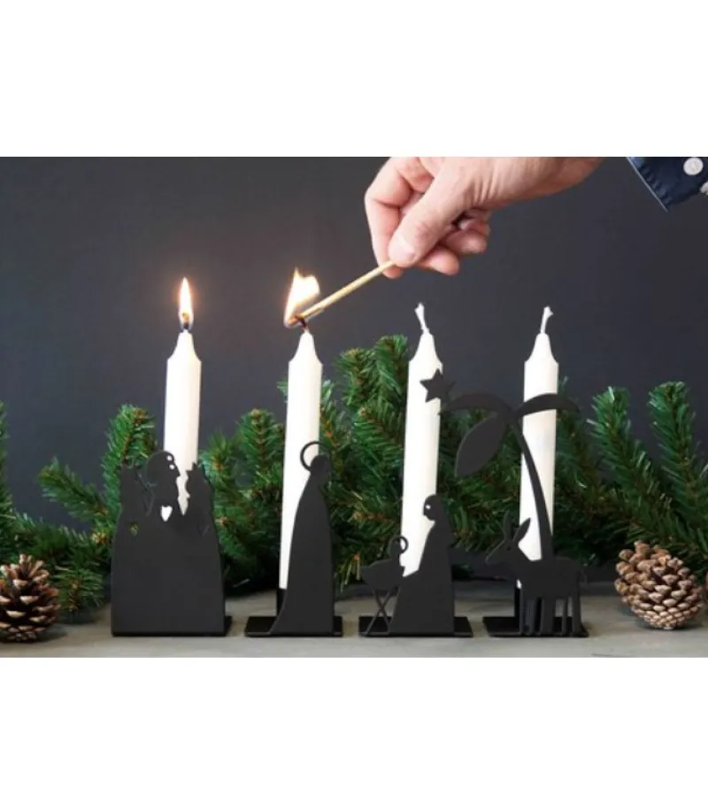 Pluto Adventsstage, julekrybbe i sort metal, kronelys* Adventsstager|Jul