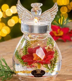 Gilde Dreamlight, Glasengel med fyrfadsstage, Juleblomst* Engle|Jul