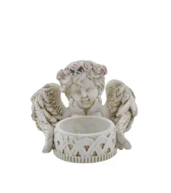 La Vida Engel med stage til fyrfadslys, Antik hvid* Minde-ting|Sorg-bearbejdning