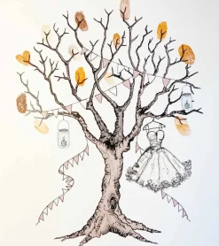 MouseAndPen Fingerprint – Konfirmationstræ med kjole til pige*Børn Konfirmation|Gave-ideer