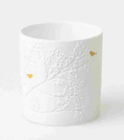 Ru00e4der Design Stories Fyrfadsstage, Hvidt porcelæn med guldfugl* Bryllup|Gave-ideer