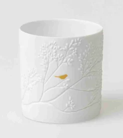 Ru00e4der Design Stories Fyrfadsstage, Hvidt porcelæn med guldfugl* Bryllup|Gave-ideer