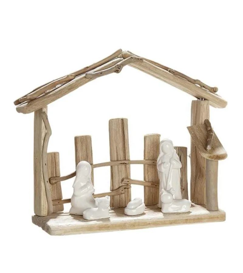 Gilde Julekrybbe i drivtømmer og porcelæn, bred* Krybbespil|Jul