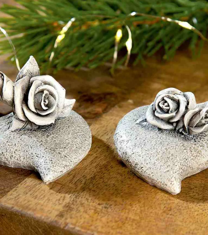 Gilde Kirkegårdspynt, 2 små hjerter med roser* Kirkegården|Sorg-bearbejdning