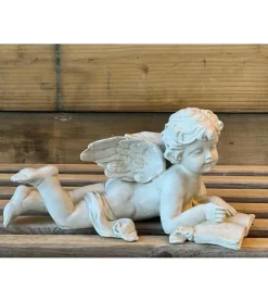 La Vida Liggende engel med bog, antik hvid* Kirkegården|Sorg-bearbejdning