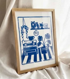 Inge Marie Kirketerp Hansen Linoleumstryk: Det Blir Som Det Blir, A4 Plakat, Blå* Mors Dag|Gave-ideer