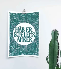 Inge Marie Kirketerp Hansen Linoleumstryk, Håb Er Sjælens Anker, A3 Plakat, Flaskegrøn* Bryllup|Gave-ideer
