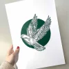 Inge Marie Kirketerp Hansen Linoleumstryk, Håbefugl, Grøn, A3 Plakat* Mors Dag|Gave-ideer