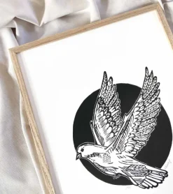 Inge Marie Kirketerp Hansen Linoleumstryk, Håbefugl, sort, A3 Plakat* Mors Dag|Gave-ideer