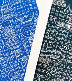 Inge Marie Kirketerp Hansen Linoleumstryk: I min faders hus er der mange boliger, A3 Plakat, Mørkeblå* Mors Dag|Gave-ideer