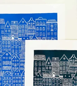 Inge Marie Kirketerp Hansen Linoleumstryk: I min faders hus er der mange boliger, A3 Plakat, Mørkeblå* Mors Dag|Gave-ideer