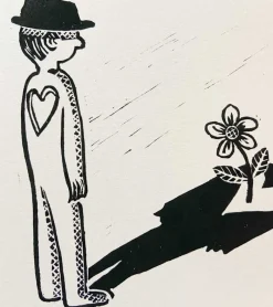 Inge Marie Kirketerp Hansen Linoleumstryk: Sorgblomst, A4 Plakat, Sort* Minde-ting|Sorg-bearbejdning